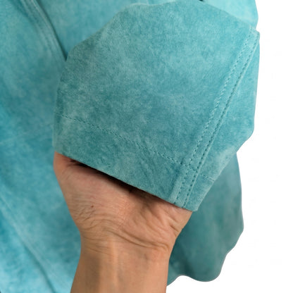 NEW Danier Genuine Leather Teal Suede Jacket | 4-Button Notch Lapel | Satin Lined