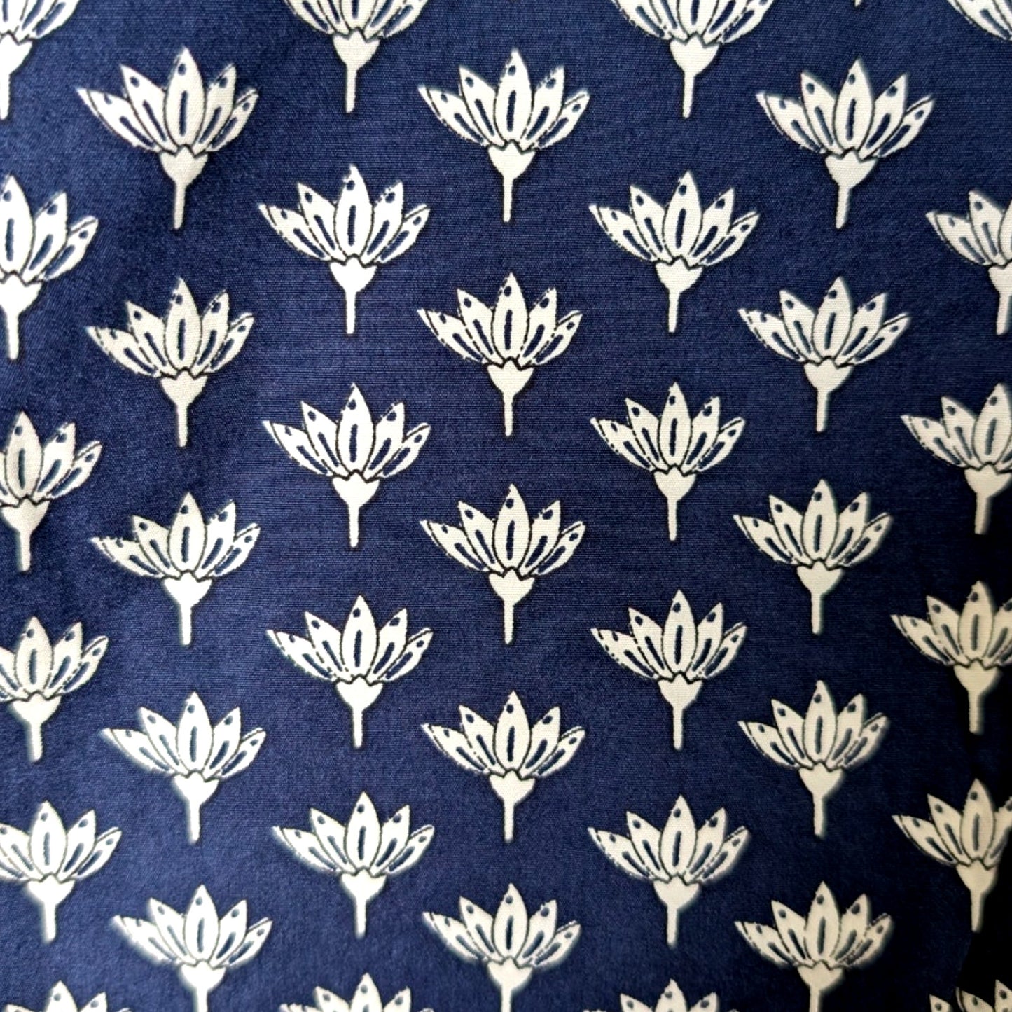 100% Cotton DVF Diane Von Furstenberg Skylar Navy Lotus Print Polo Dress | Cap Sleeves