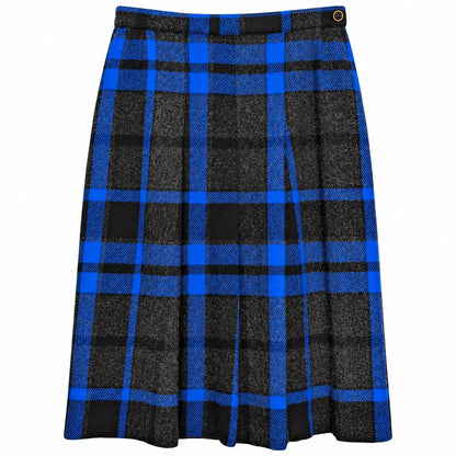 Vintage Personal Petites Blue Gray Plaid Wool Pleated Skirt Made in USA 8P