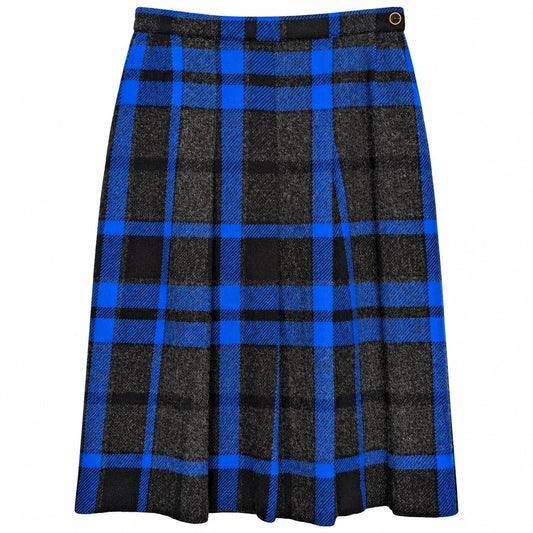 Vintage Personal Petites Blue Gray Plaid Wool Pleated Skirt Made in USA 8P