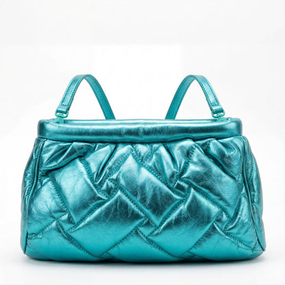 Kurt Geiger London Leather Bag Teal Quilted Crossbody Removable Chain