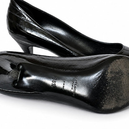100% Genuine Eel Skin Saint Laurent Paris Black Kitten Heel Pumps Size 38.5 / US 8