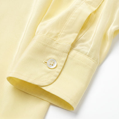100% Silk Equipment Femme Fresh Yellow Silk Blouse Signature Dual Pocket Button-Down