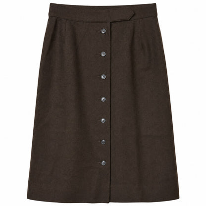 100% Wool Vintage Evan-Picone Brown Button Front A-Line Skirt