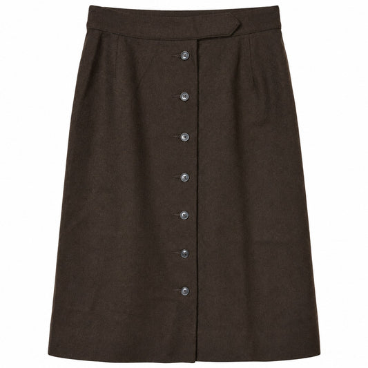 100% Wool Vintage Evan-Picone Brown Button Front A-Line Skirt