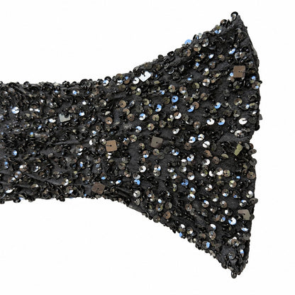 Marina Black Beaded Sequin Silk Top Cowl Neck Bell Sleeve Size L