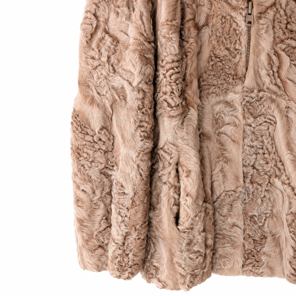 Vintage Tan Persian Lamb Fur Jacket Genuine Curly Lamb Zipper