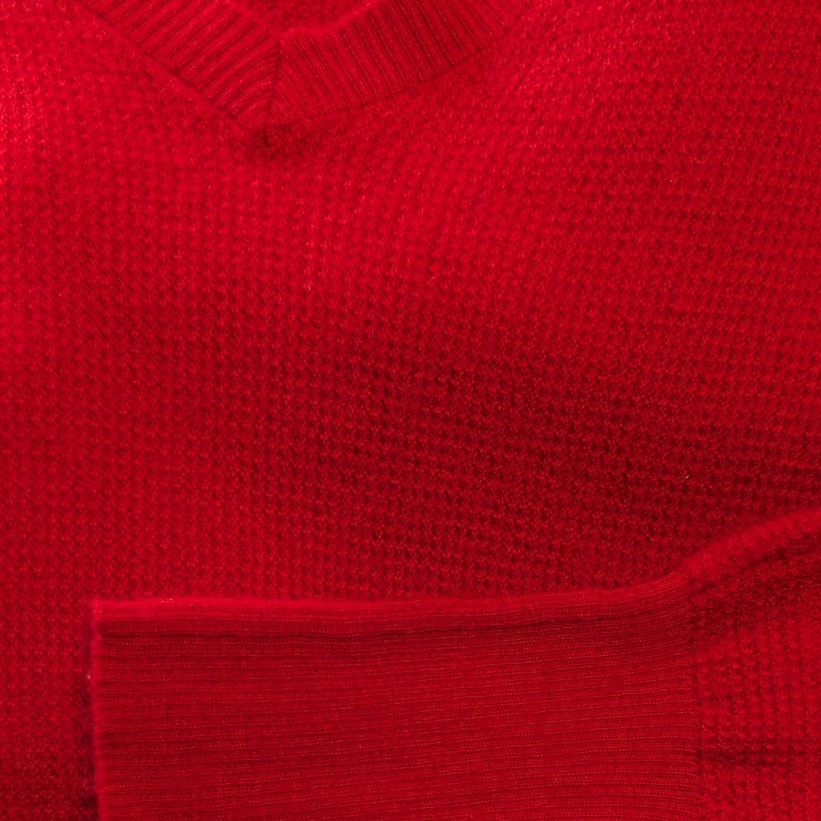 Tahari Red 100% Extra Fine Merino Wool V-Neck Sweater, Size XS