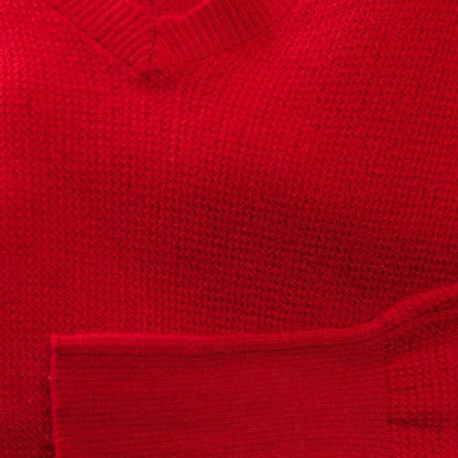 Tahari Red 100% Extra Fine Merino Wool V-Neck Sweater, Size XS