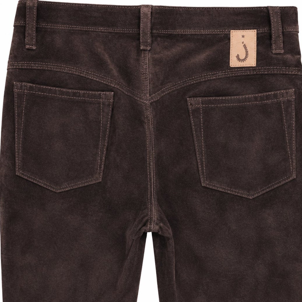 RARE Brown Super Low-Rise Genuine Suede Flare Pants