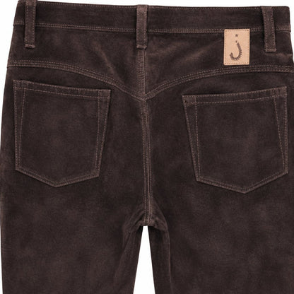 RARE Brown Super Low-Rise Genuine Suede Flare Pants