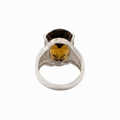 Vintage 925 Sterling Silver Whiskey Citrine Ring Size 5.5 Oval Statement Ring