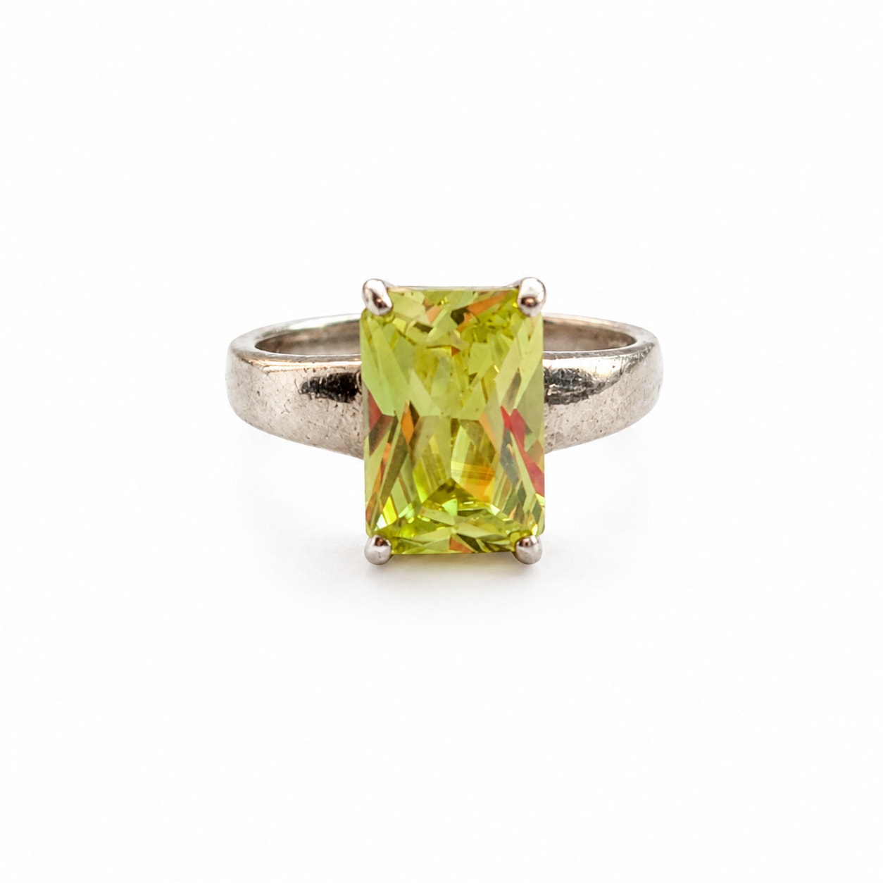 925 Stacking Sterling Silver Man Made Lemon Quartz Rings Set Size 7 & 7.5 Yellow Quartz  Silver Pair