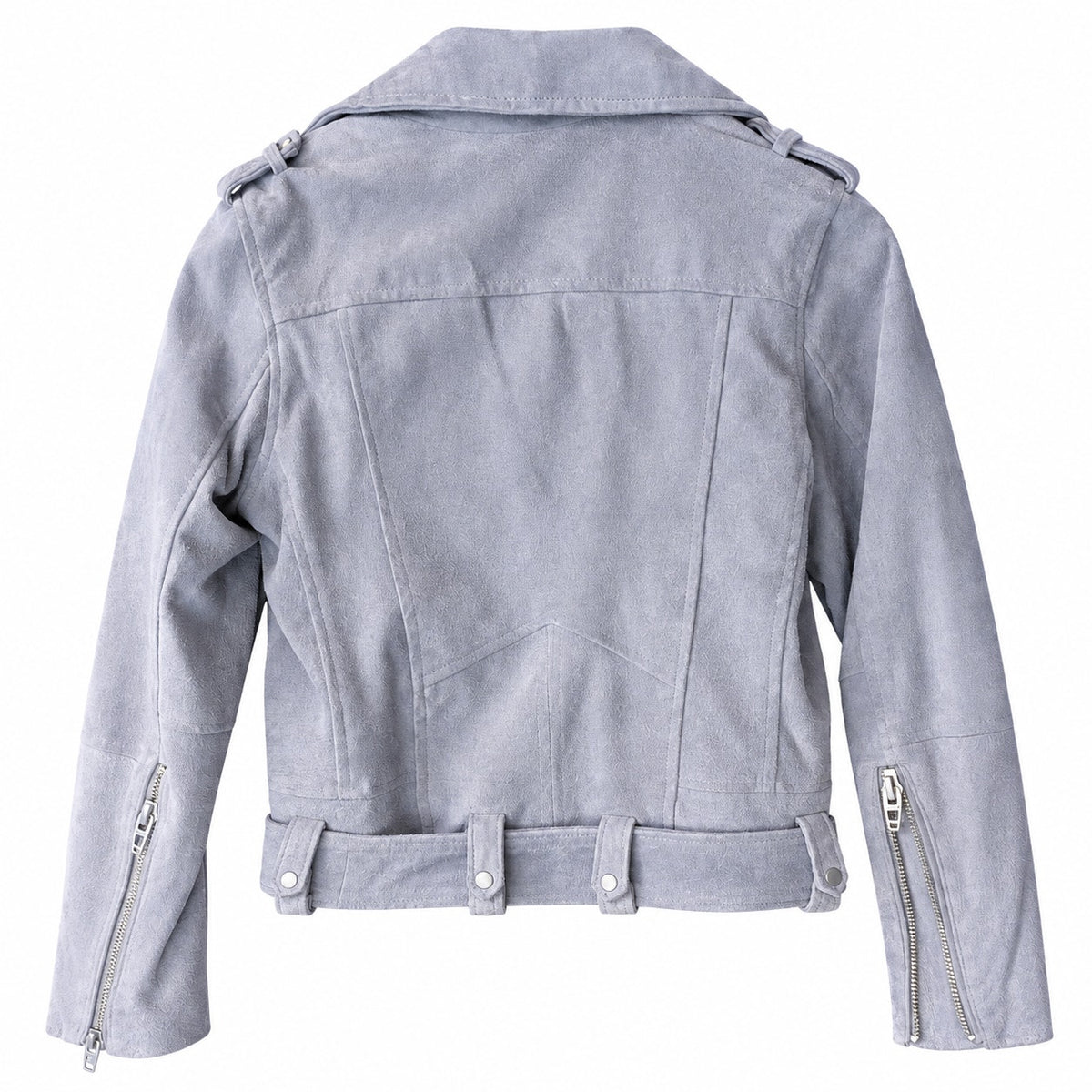 Blank NYC Suede Moto Jacket Light Gray Blue Belted Asymmetric Zip Size S