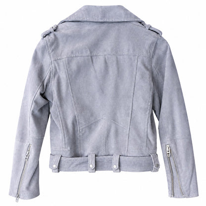 Blank NYC Suede Moto Jacket Light Gray Blue Belted Asymmetric Zip Size S