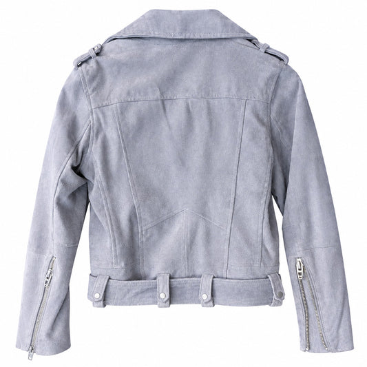 Blank NYC Suede Moto Jacket Light Gray Blue Belted Asymmetric Zip Size S