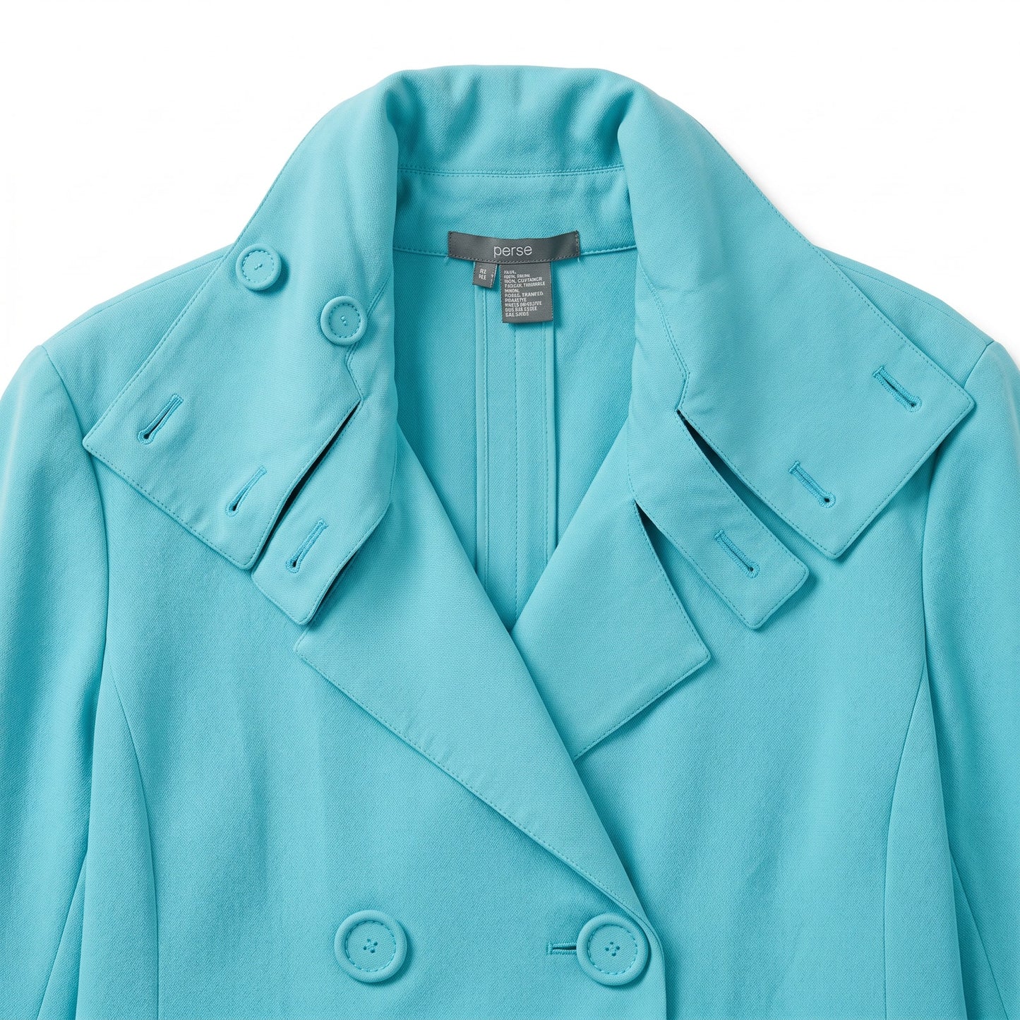 NWT Per Se Teal Double-Breasted Cropped Jacket | Cowl Neck | Bell Sleeves | 98% Wool