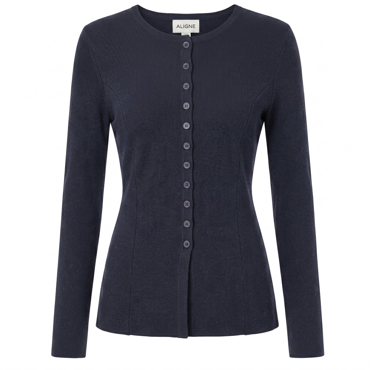 Aligne Navy Ribbed Organic Cotton Button-Front Top | 64% Organic Cotton | US 6