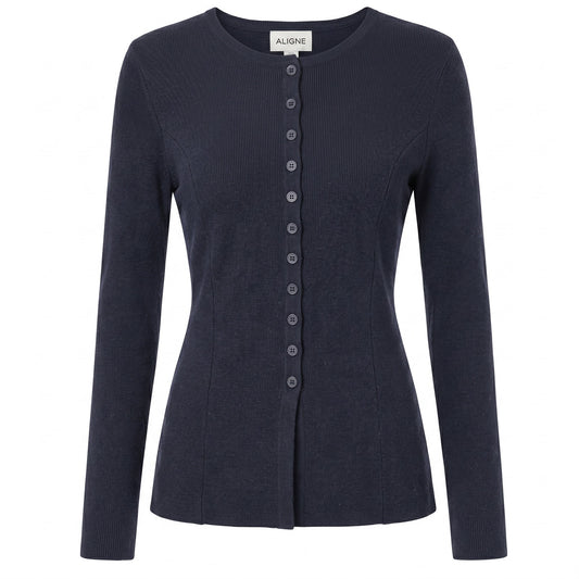 64% Organic Cotton Navy Ribbed Button-Front Top Aligne | US 6