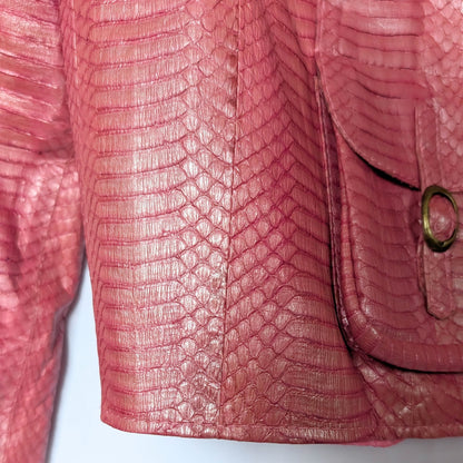 100% Genuine Python Pearlescent Pink Moto Jacket Biern | S