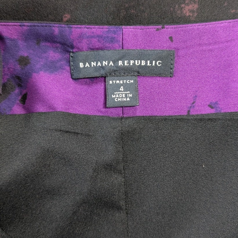 Banana Republic 92% Silk Watercolor Abstract Draped Mini Dress | Black Purple Teal