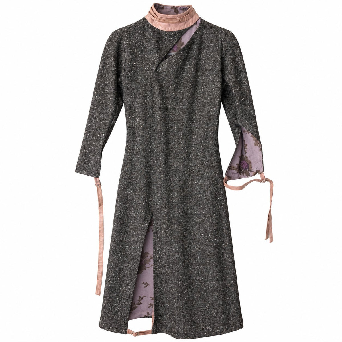 VTG Archival Gilles Rosier Deconstructed Tweed Leather Bandage Slit Dress
