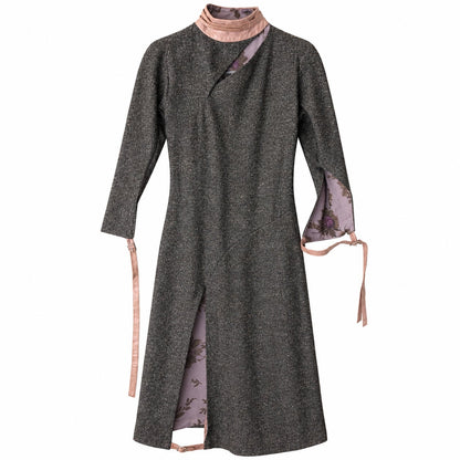 VTG Archival Gilles Rosier Deconstructed Tweed Leather Bandage Slit Dress