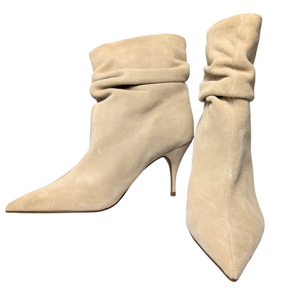 Brian Atwood Express Beige Suede Slouchy Ankle Boots Stiletto Heel Size 8