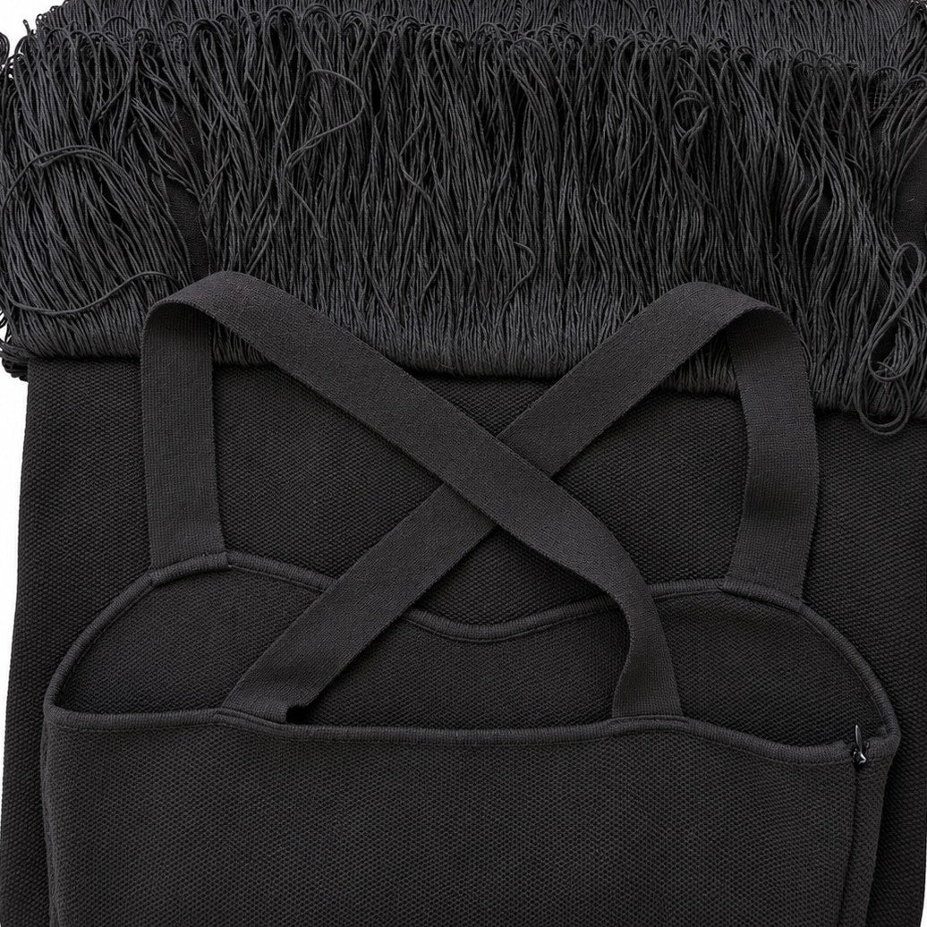 Anna Quan 100% Cotton Cross Black Knit Fringe Maxi Dress