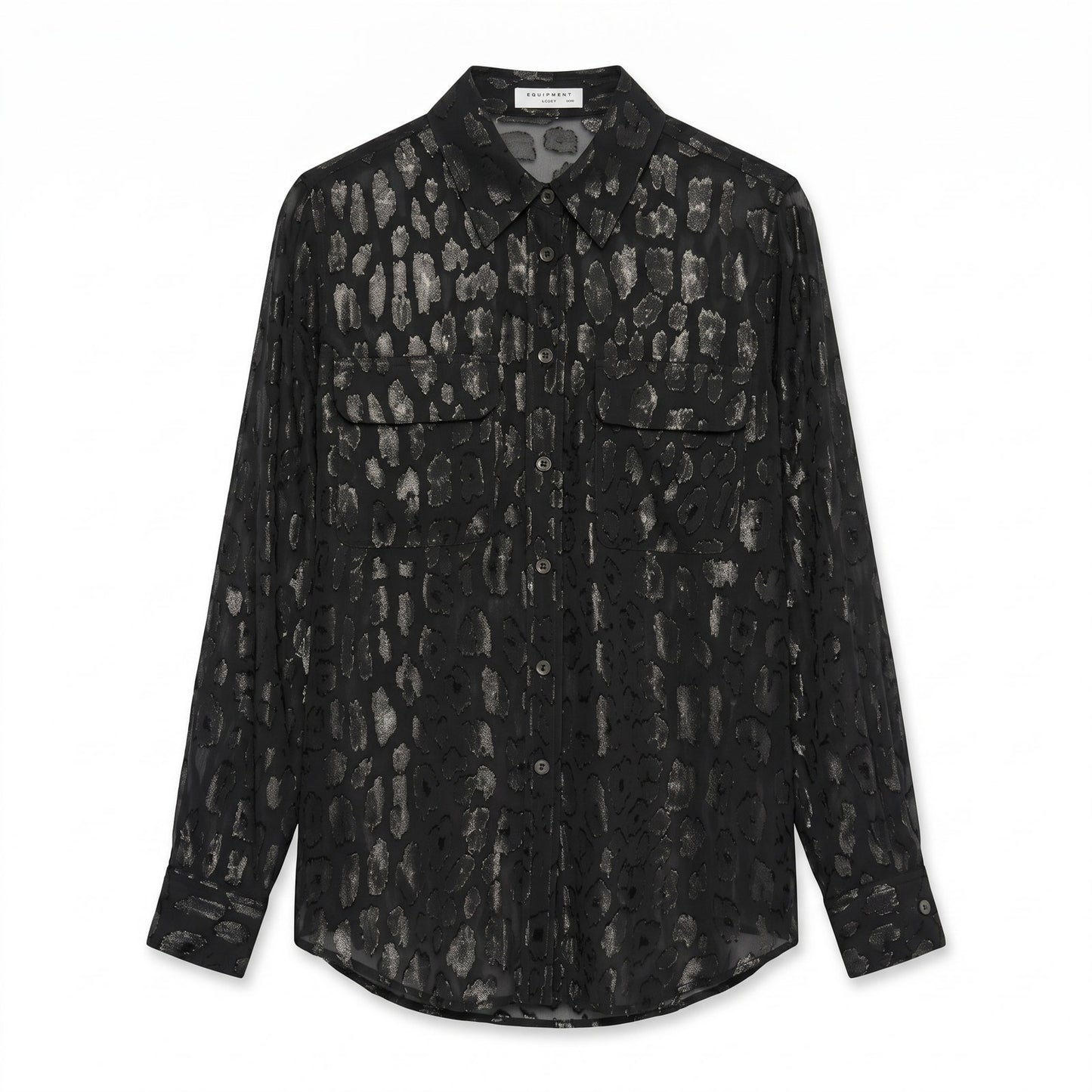 Equipment Paris Black Silk Metallic Leopard Blouse | Sheer Silk