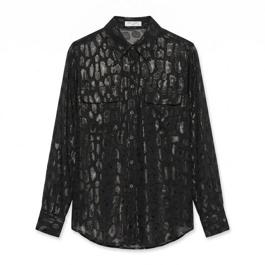 100% Silk Black Metallic Leopard Sheer Blouse Equipment Paris | XS, L