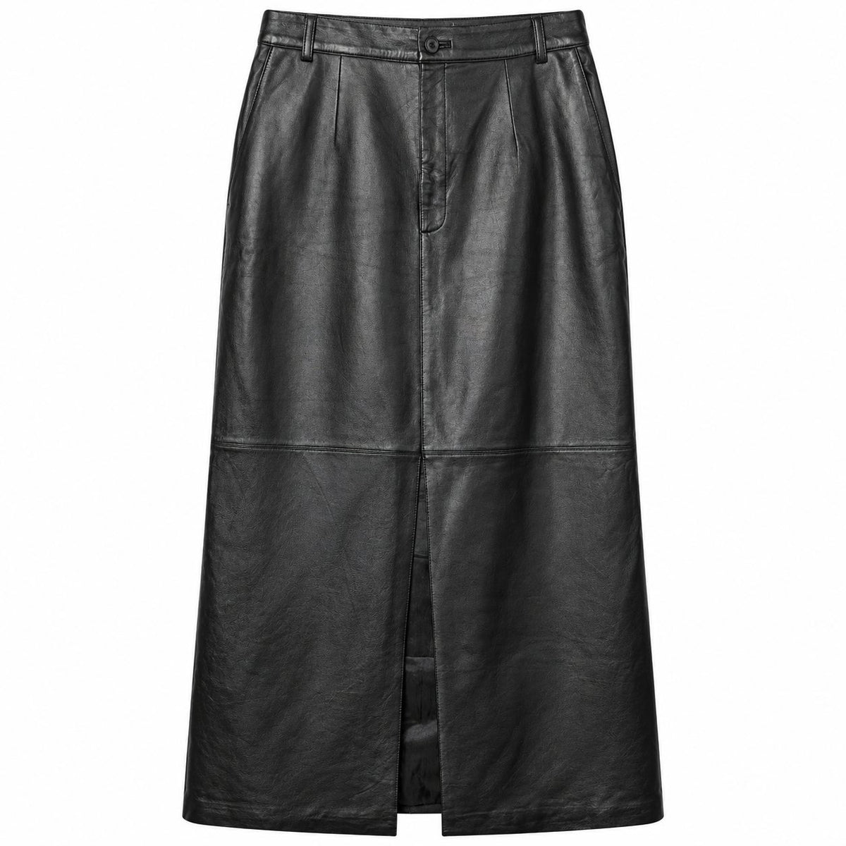 Margaret Godfrey Black Genuine Leather Midi Pencil Skirt Front Slit Size 10