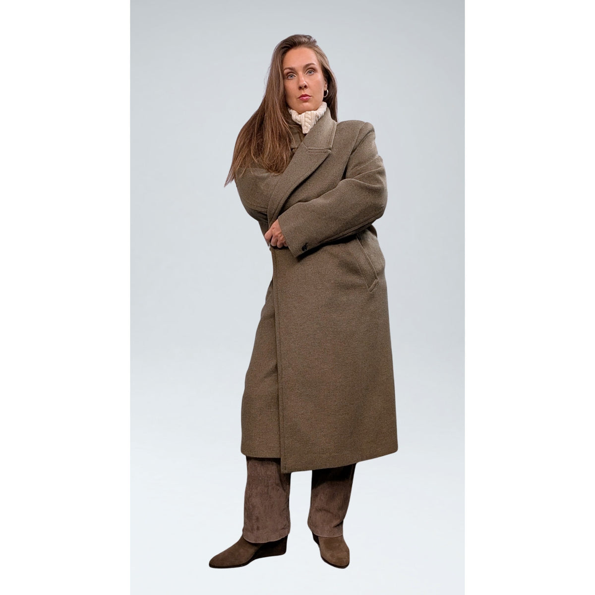 Mango Olive Green Wool Blend Double-Breasted Coat - 2XL