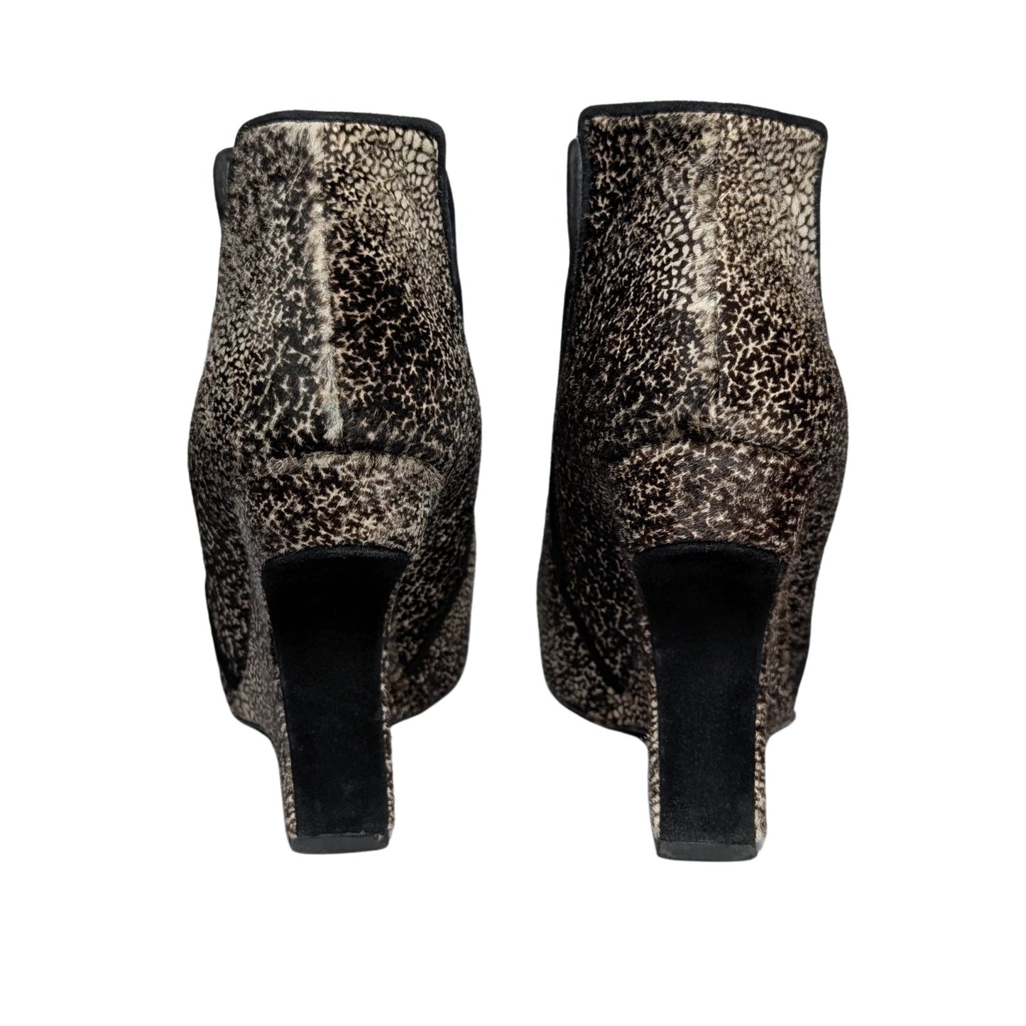 Stuart Weitzman Calf Hair Wedge Booties Sculptural Heel