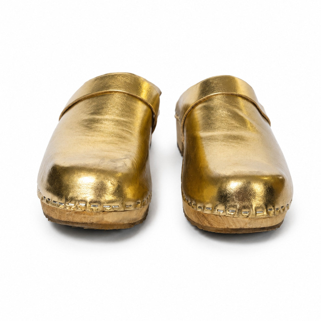 Hoof x Lost & Found Metallic Gold Leather Wooden Platform Clogs EU 40 US 9.5 Rare