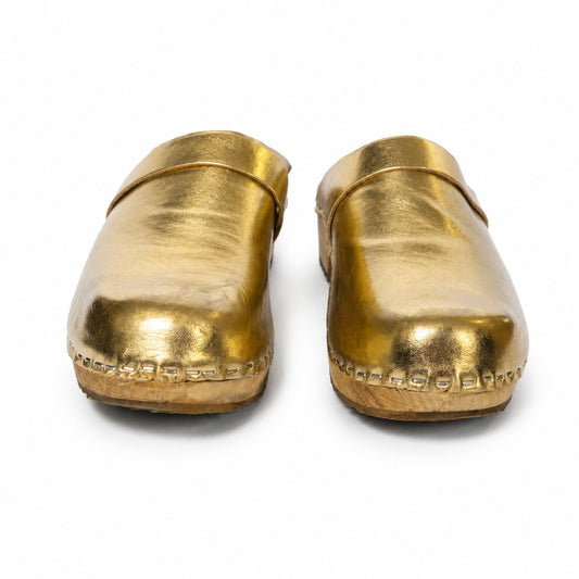 Hoof x Lost & Found Metallic Gold Leather Wooden Platform Clogs EU 40 US 9.5 Rare