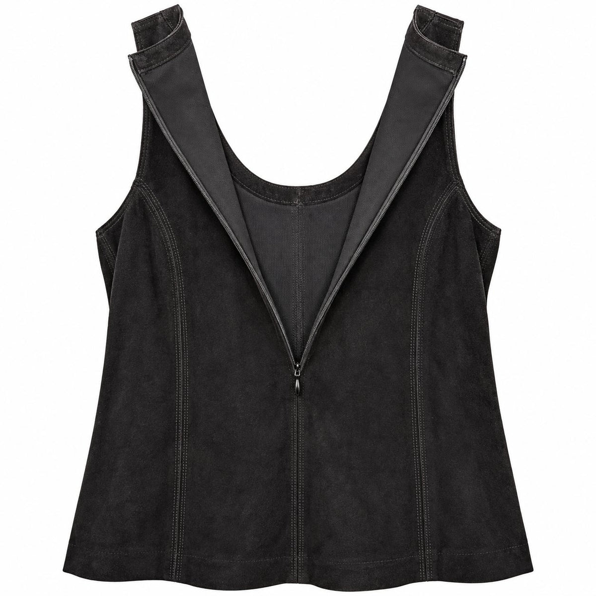 Etcetera Black Genuine Suede Sleeveless Top Back Zip Princess Seams NWT