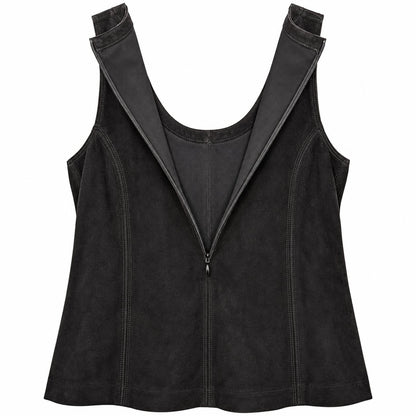 Etcetera Black Genuine Suede Sleeveless Top Back Zip Princess Seams NWT