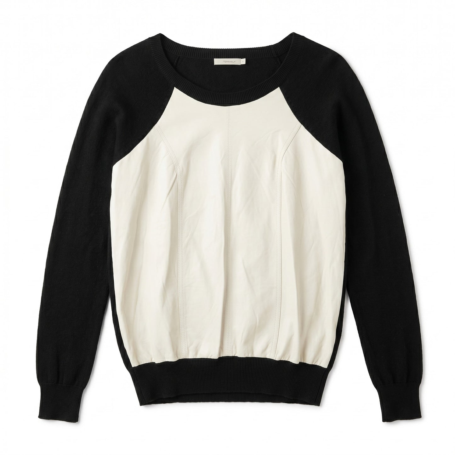 NWT Townsen Color-Block Sweater 100% Lamb Leather Panel | Black Cream