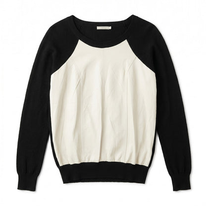 NWT Townsen Color-Block Sweater 100% Lamb Leather Panel | Black Cream