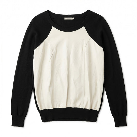 NWT Lamb Leather Panel Black Cream Color-Block Sweater Townsen | M