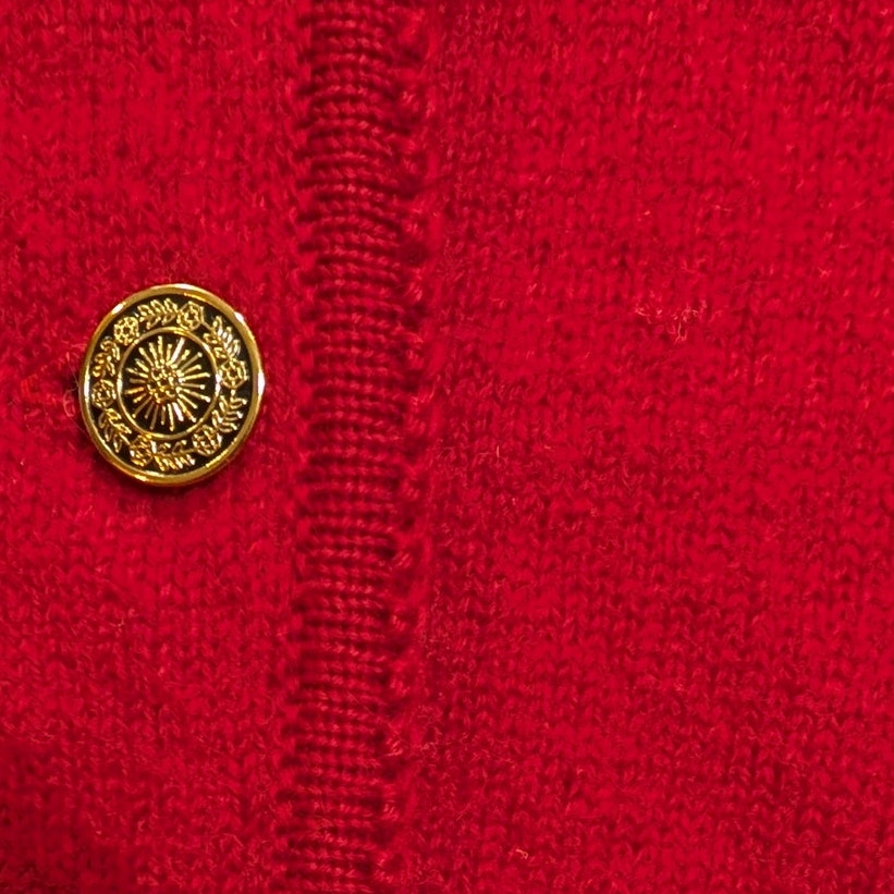 Tally-Ho Red 100% Wool Cardigan Sweater Jacket, Metal Buttons, Size M