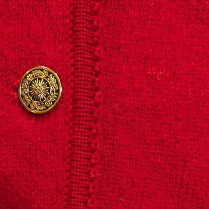 Tally-Ho Red 100% Wool Cardigan Sweater Jacket, Metal Buttons, Size M