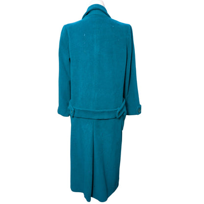 Vintage Teal Wool Double-Breasted Coat with Austrian Crystal Detail
