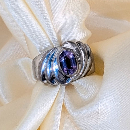 Vintage 925 Sterling Silver Amethyst Ring Size 7 Sculptural Statement Ring
