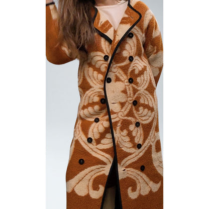 Carleen Upcycled Wool Blanket Coat Pumpkin & Cream