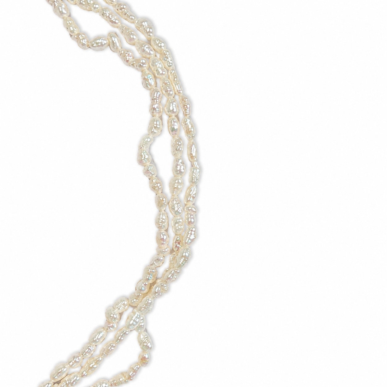 3 Strand Natural Baroque Pearl Necklace White Vintage 18"