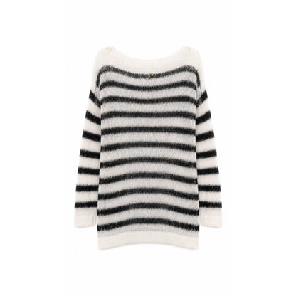 Maeve Anthropologie Black and White Striped Open Knit Wool Blend Sweater, Size S