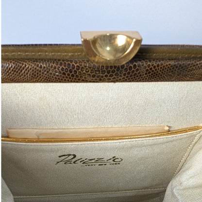 100% Genuine Lizard Skin Vintage Pallizio  Handbag Green Brown Leather Purse with Coin Purse