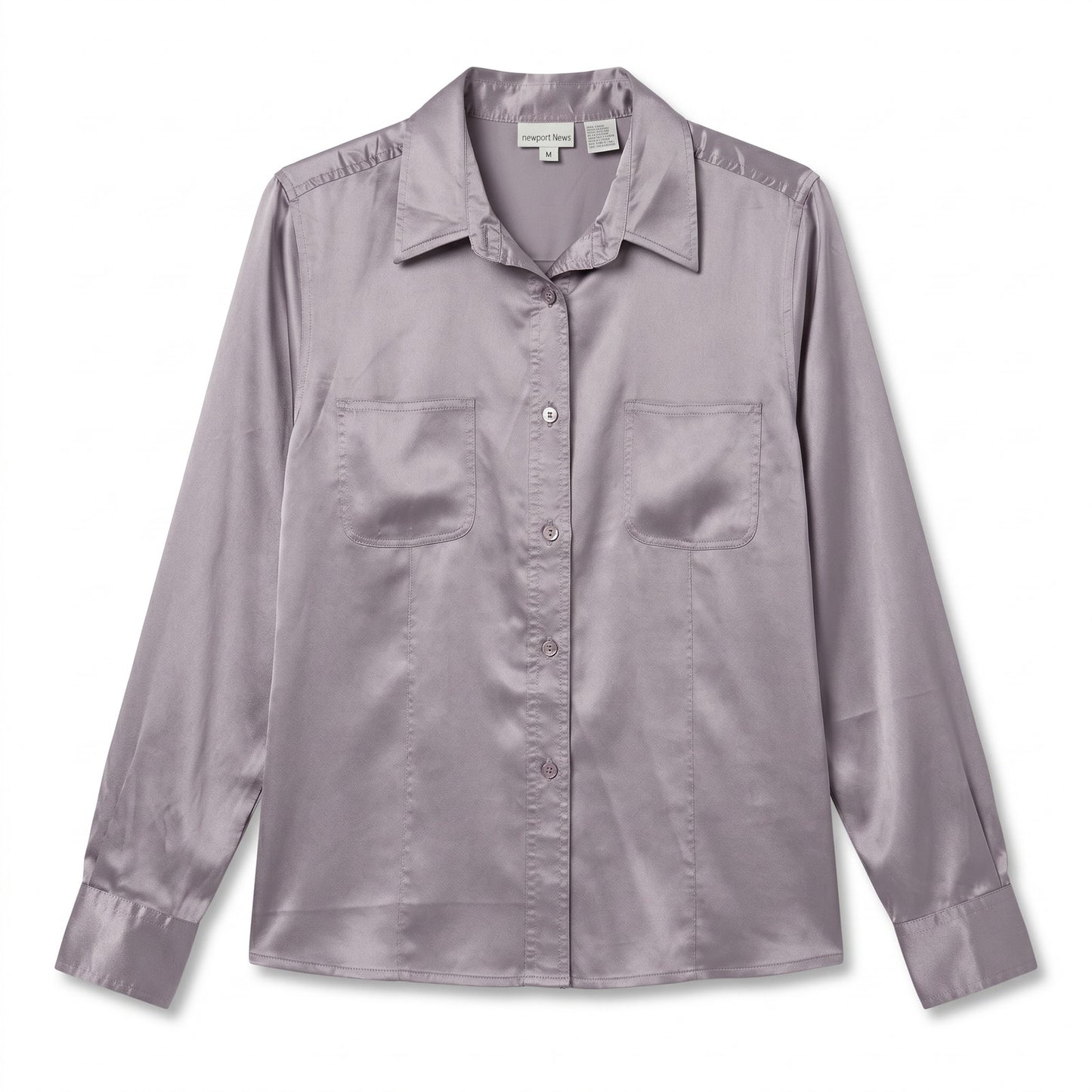 NWT 100% Pure Silk Newport News Lavender Purple Satin Blouse Size M